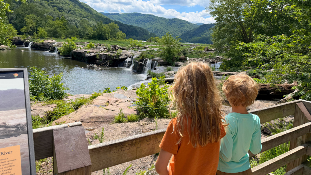 Sandstone Falls in New River Gorge with kids